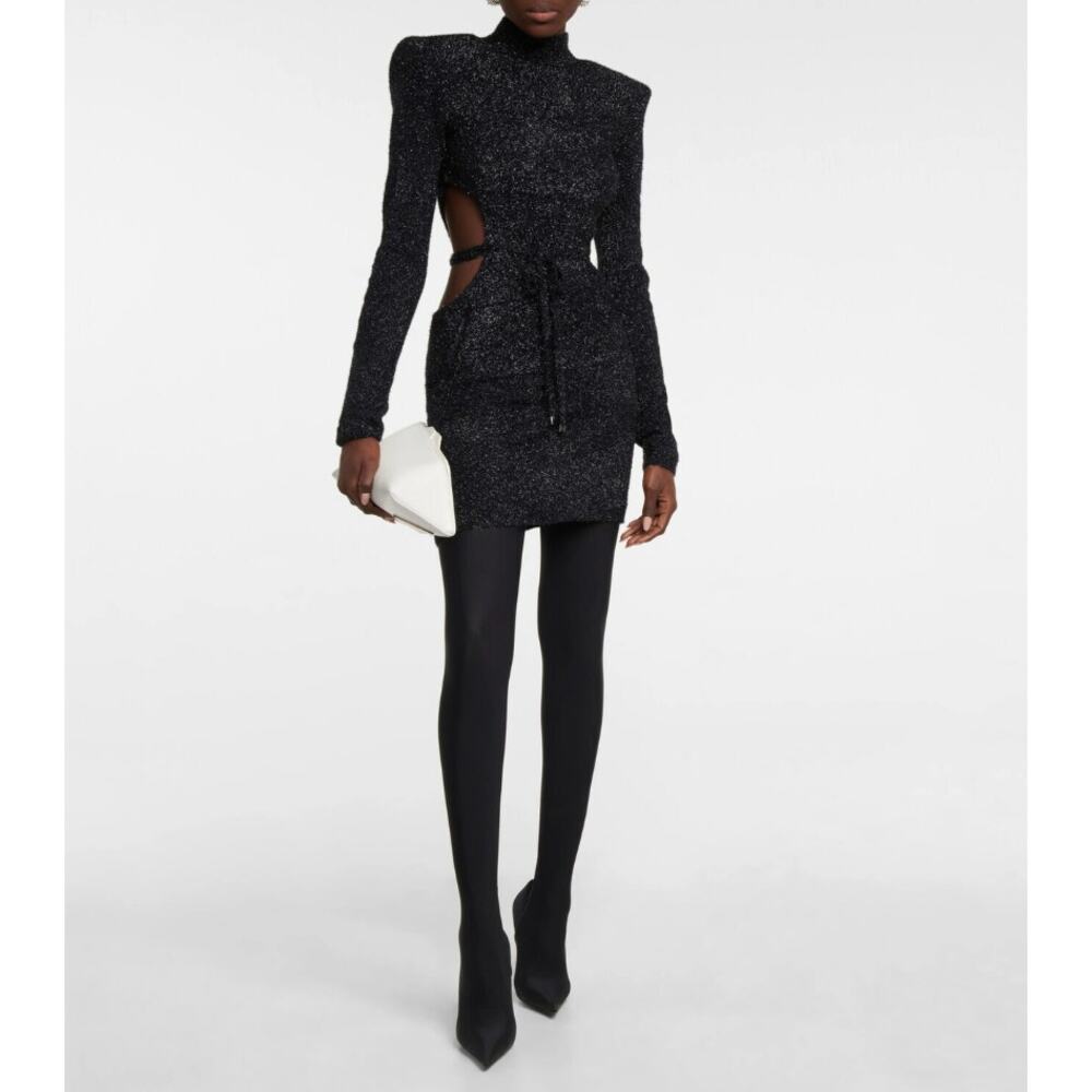 Rotate Birger Christensen Bodycon Mini Dress Women 6 Black Glitter Knit NWT